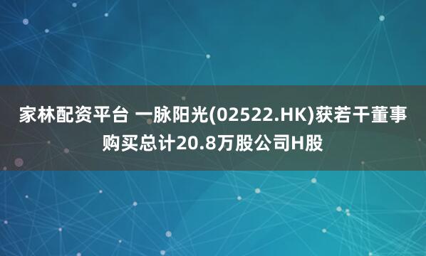 家林配资平台 一脉阳光(02522.HK)获若干董事购买总计20.8万股公司H股