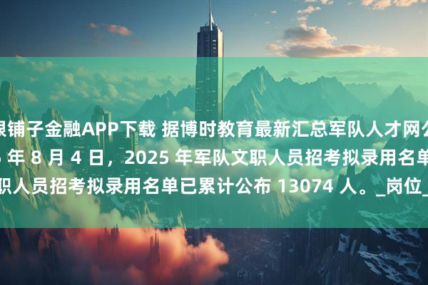 银铺子金融APP下载 据博时教育最新汇总军队人才网公示信息，截至 2025 年 8 月 4 日，2025 年军队文职人员招考拟录用名单已累计公布 13074 人。_岗位_单位_数据